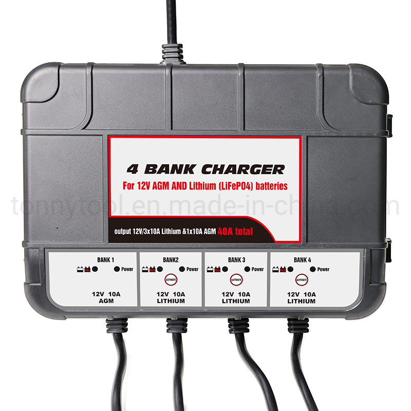 12V 4X10A Lead Acid &amp; Lithium (LiFePO4) Automatic Trickle Battery Charger Smart Battery Maintainer for Car Motorcycle Lawn Mower Boat