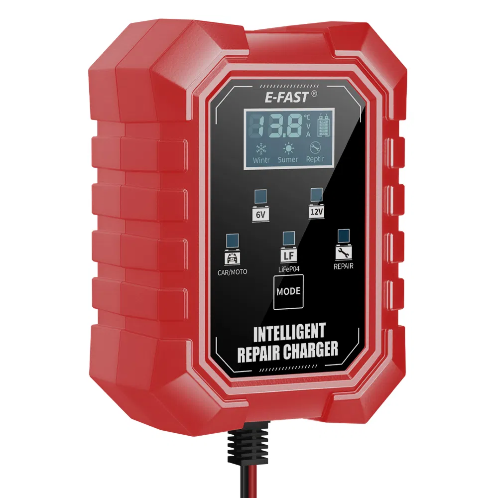LCD Display E-Fast Automatic 7-Stage Lead Acid LiFePO4 Battery Maintainer 6V 12V 1.5A Smart Pulse Trickle Charger with ABS