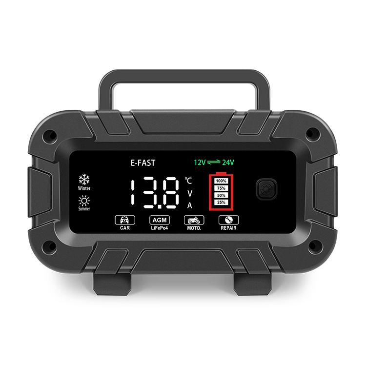 Portable 24V 5A 7-Stage Lead Acid AGM LiFePO4 Motorcycle Car Battery Charger 12V 10A Smart LCD Display Automatic Charger
