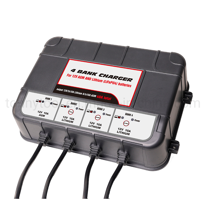 12V 4X10A Lead Acid &amp; Lithium (LiFePO4) Automatic Trickle Battery Charger Smart Battery Maintainer for Car Motorcycle Lawn Mower Boat