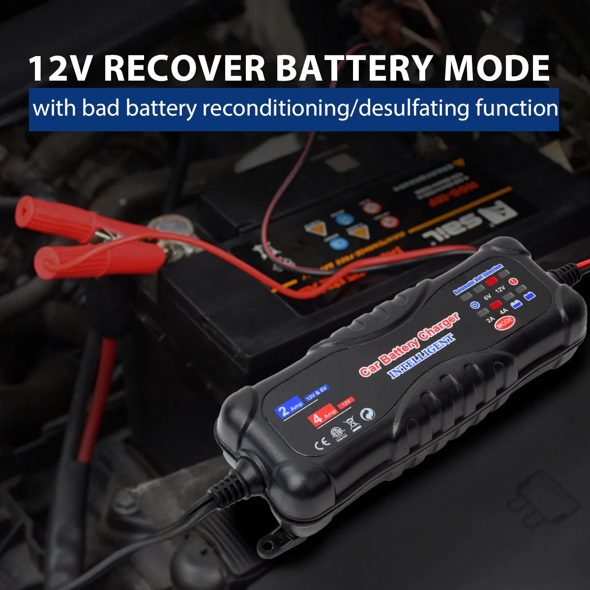 Smart 12V/4A Battery Charger for 6V/12V Lead Acid (STD, GEL, AGM)
