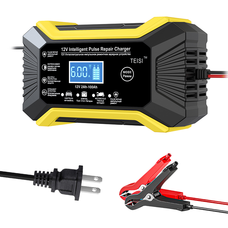 12V6a Automatic Lead Acid Battery Charger Intelligent Display Touch Screen Pulse Repair Trickle Battery Charger AGM Gel