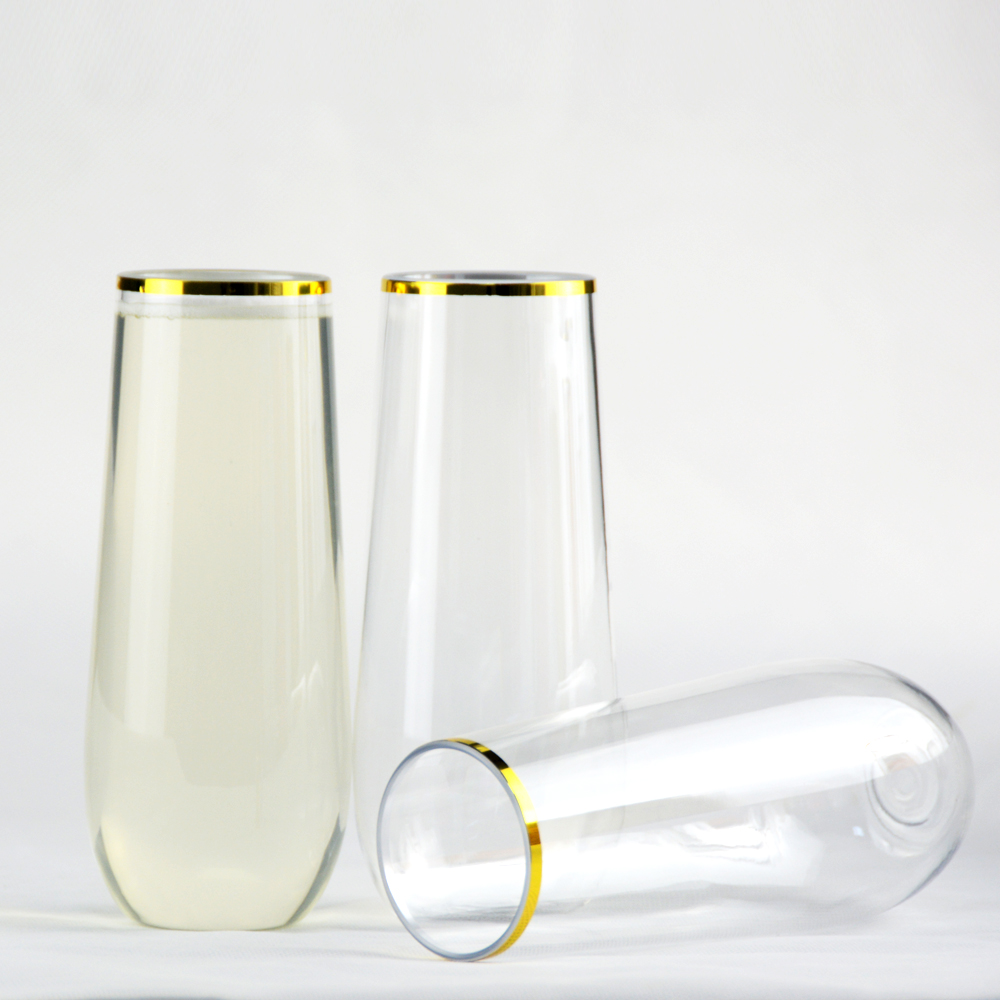 China Charmlite Stemless Plastic Champagne Flutes Disposable 9 oz Gold Rim Clear Plastic Toasting Glasses Shatterproof Recyclable and BPA-Free - 10 oz Manufacturer, Quotes