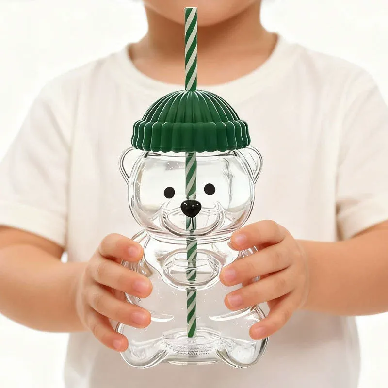 China Teddy Bear Shaped Glass Bottle 16oz Cartoon Bear Coffee Juice Cup with Cap Lid Suppliers, Quotes