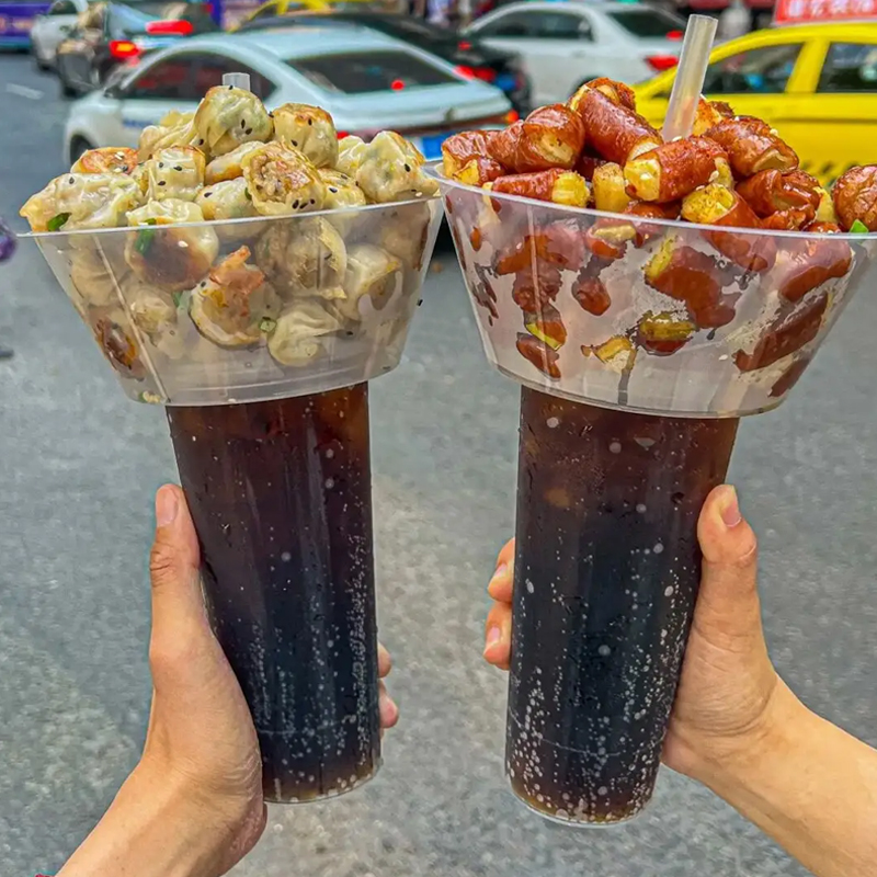 China  Stadium Snack Drink Cup Disposable Plastic Cup with Snack Bowl on Top Manufacturers, Suppliers