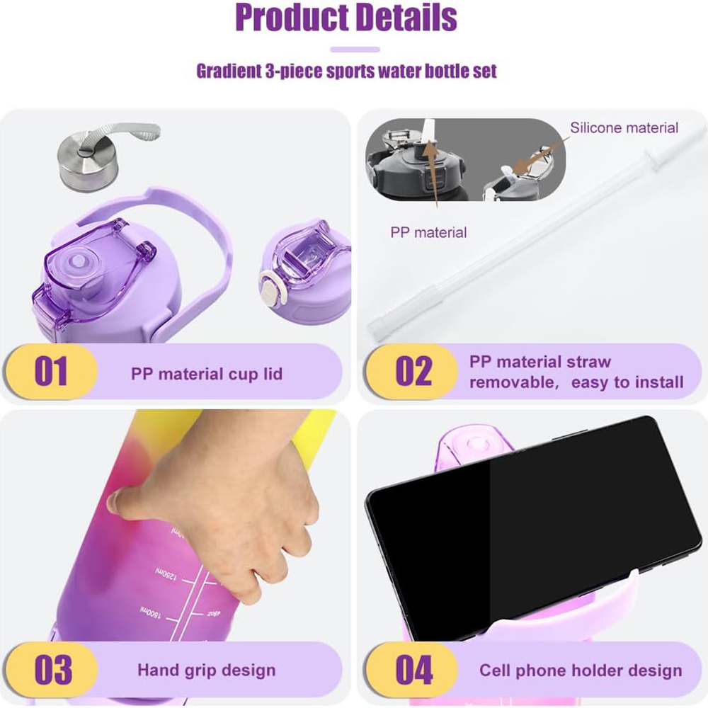 OEM Leak-Proof Sport Water Bottle for Gym 3 in 1 Water Bottle with Motivational Time Marker Factory, Pricelist