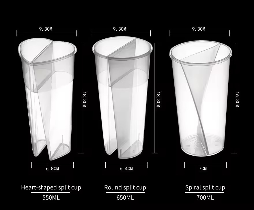 OEM Clear 500ml Double Share Twins Cup Two Compartment Disposable Split Cups Manufacturers, Exporters