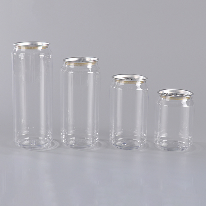 Wholesale Disposable Sealed Can Tear Cup Pet Packaging Beverage Plastic Clear Can with Aluminum Lid