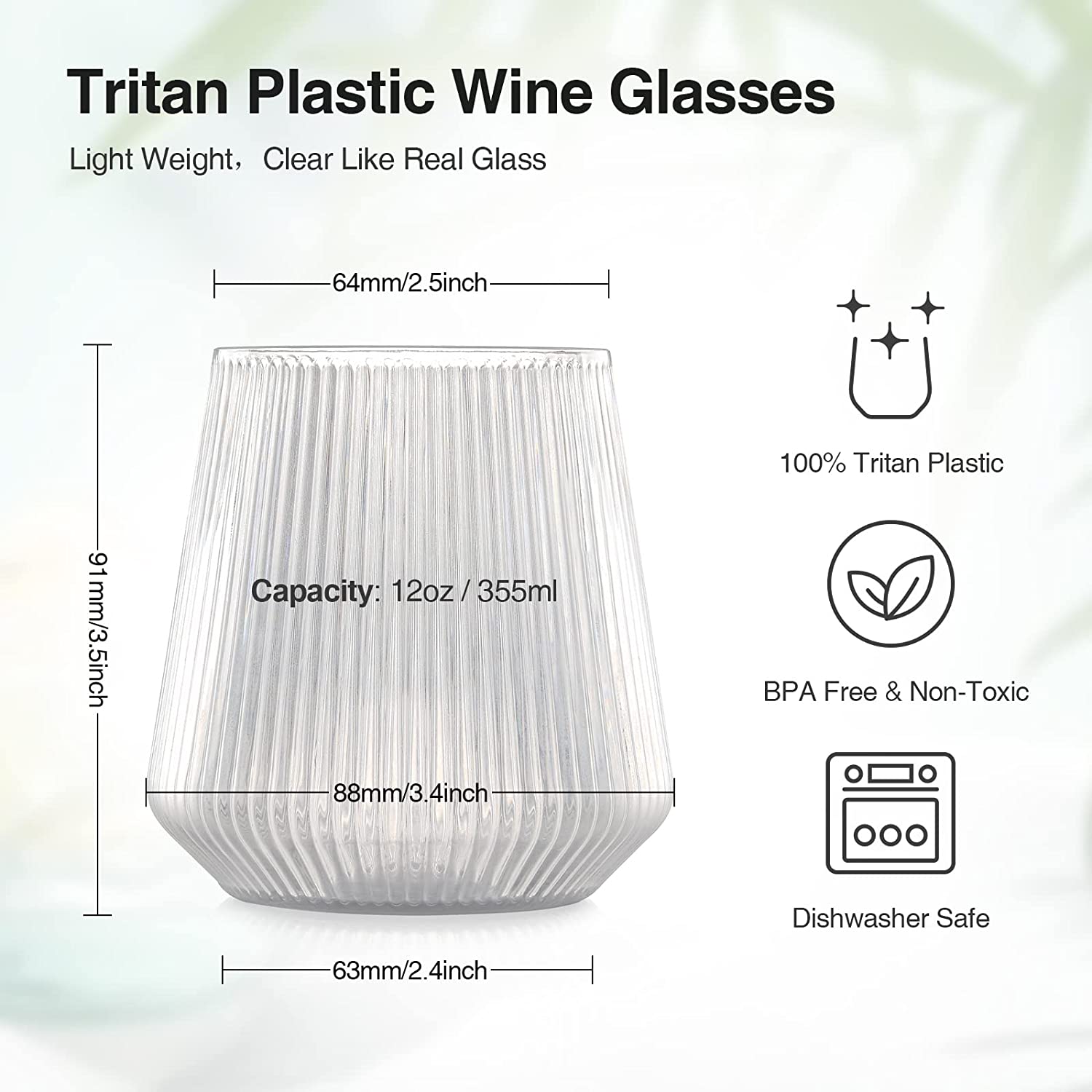 China Unbreakable 12oz Vertical Design Elegant Tritan Outdoor Stemless Ribbed Wine Glasses Suppliers, Exporter