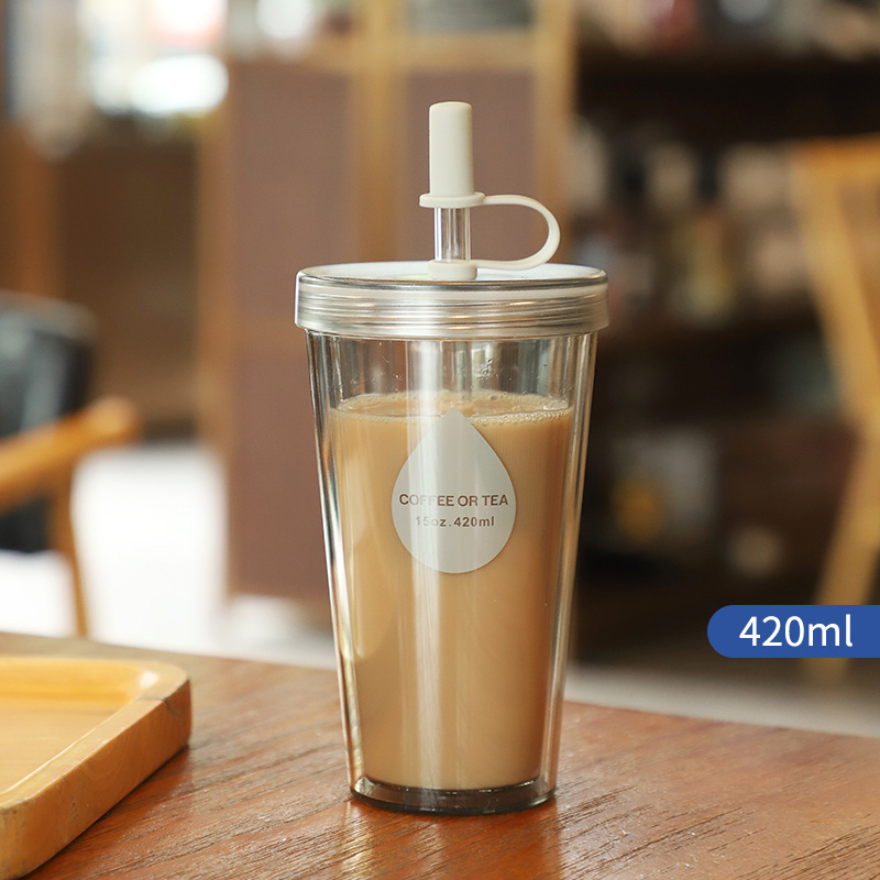 China Factory Price Customized 15oz Double Wall Cup Reusable Plastic Drinking Cups Tea or Coffee With Straw Pricelist, Quotes
