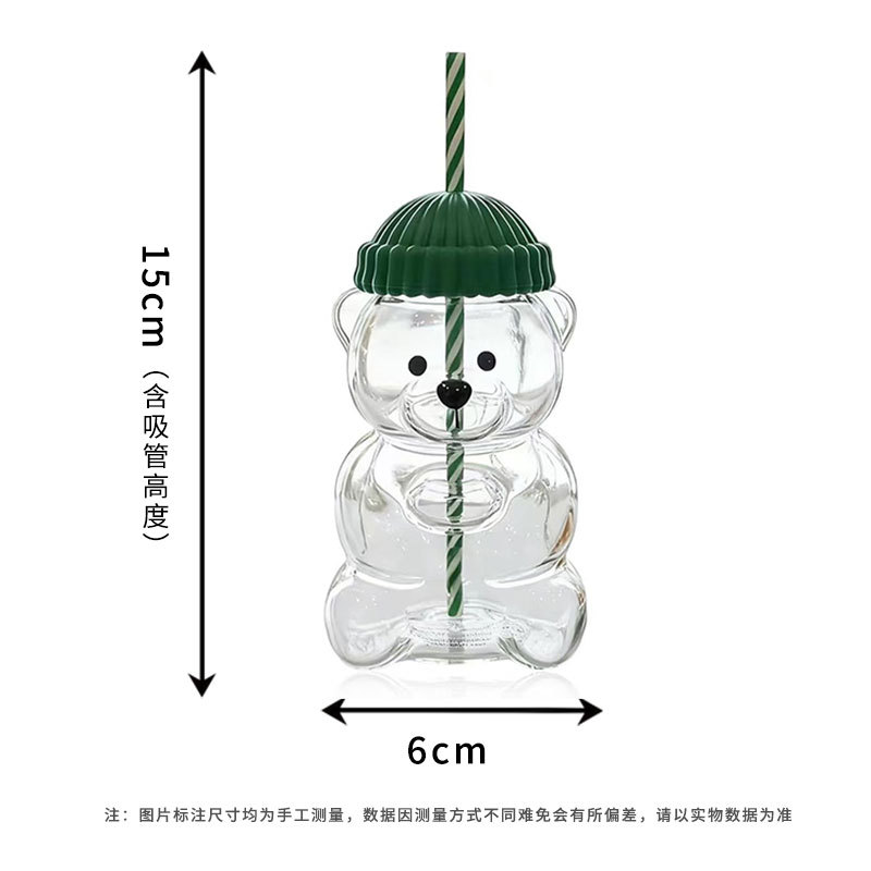 China Teddy Bear Shaped Glass Bottle 16oz Cartoon Bear Coffee Juice Cup with Cap Lid Suppliers, Quotes