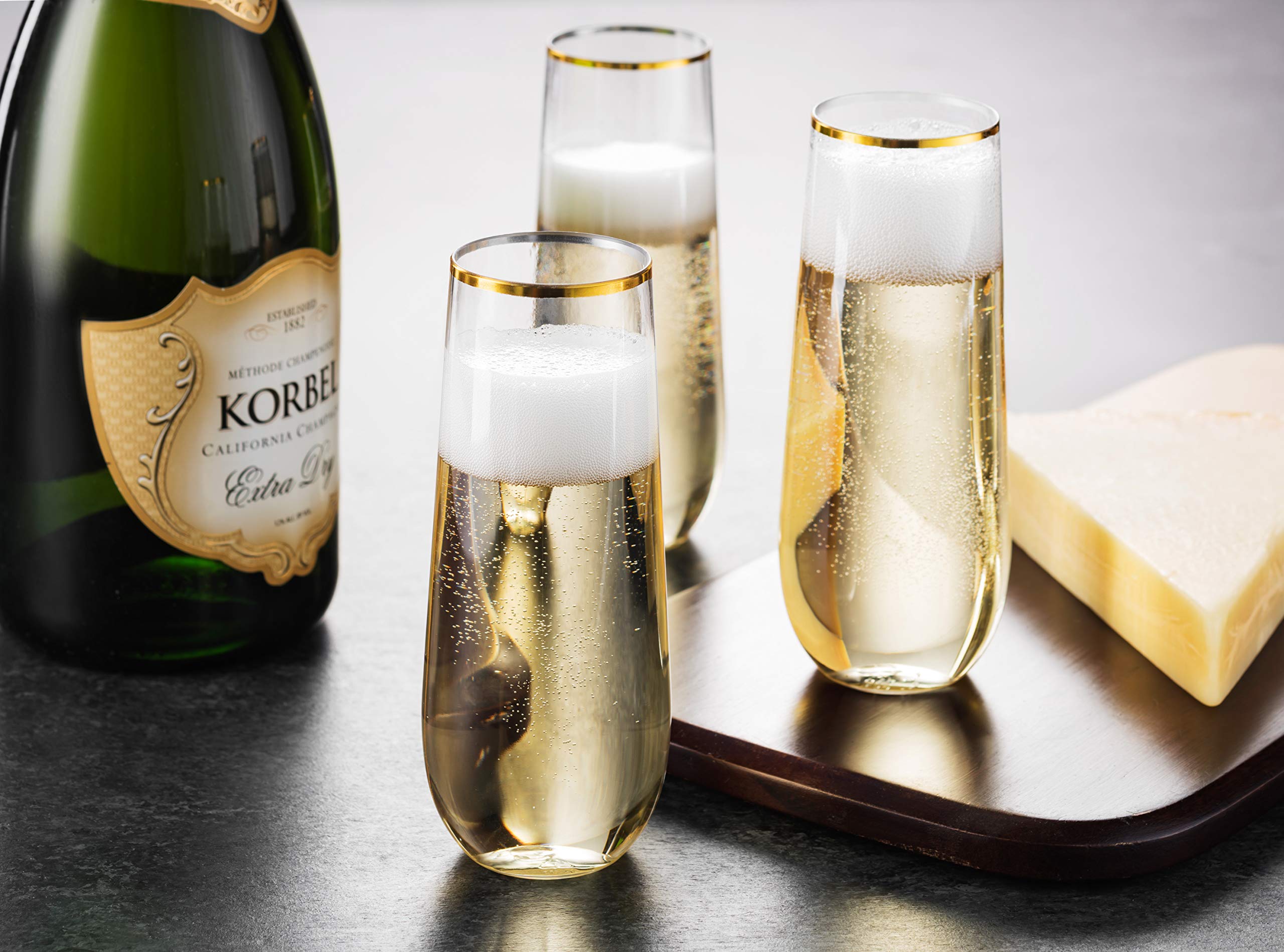 China Charmlite Stemless Plastic Champagne Flutes Disposable 9 oz Gold Rim Clear Plastic Toasting Glasses Shatterproof Recyclable and BPA-Free - 10 oz Manufacturer, Quotes