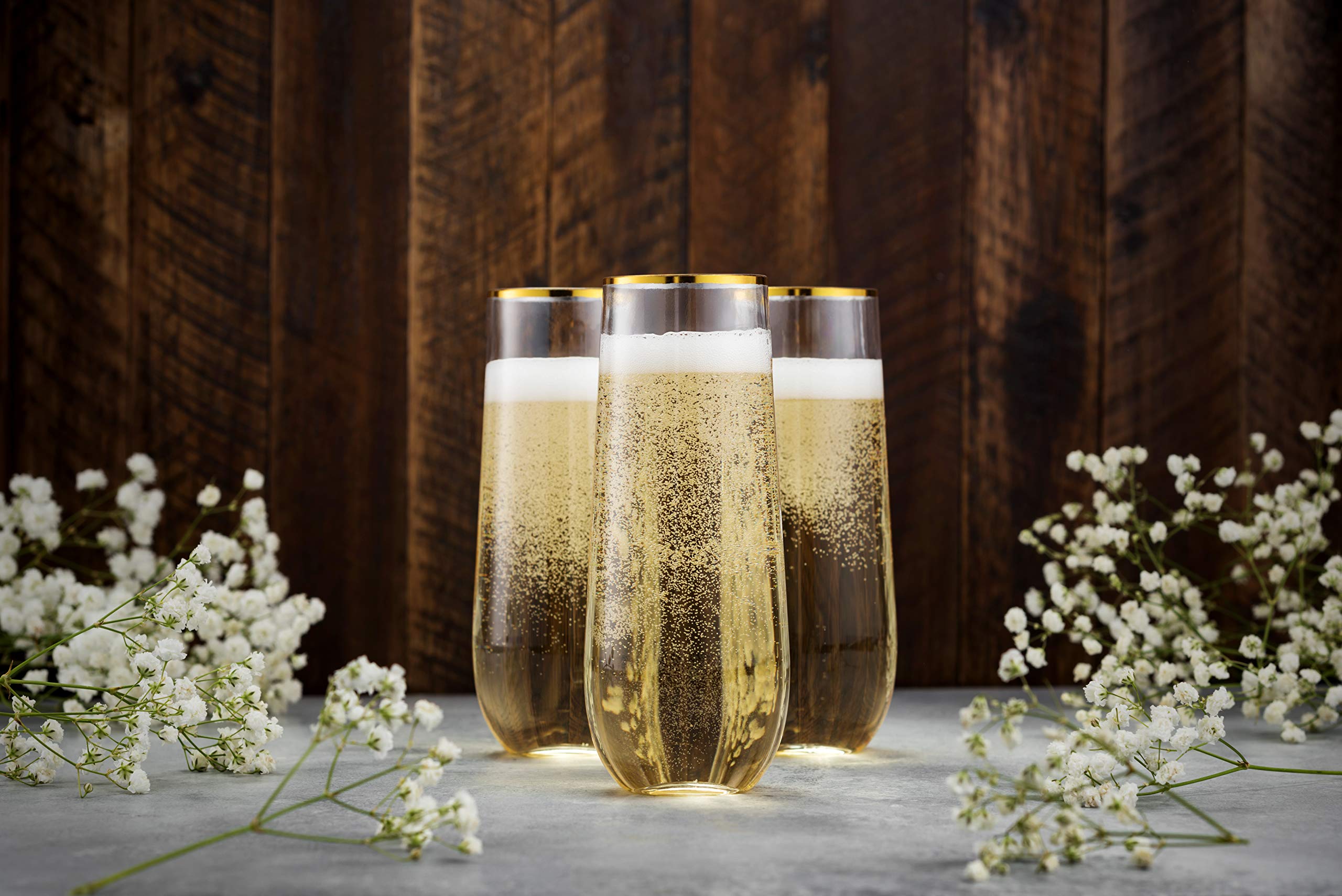 China Charmlite Stemless Plastic Champagne Flutes Disposable 9 oz Gold Rim Clear Plastic Toasting Glasses Shatterproof Recyclable and BPA-Free - 10 oz Manufacturer, Quotes