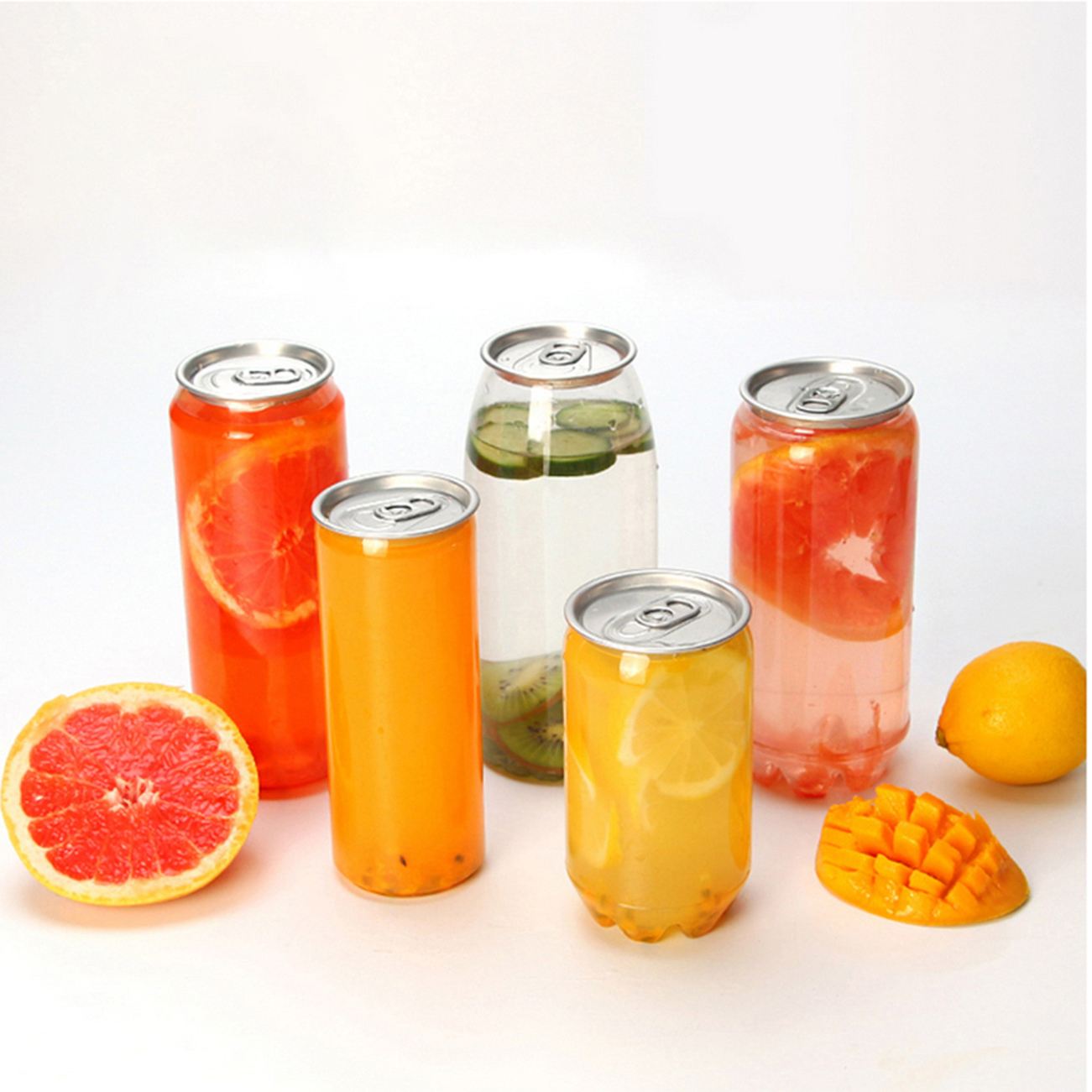 Wholesale Disposable Sealed Can Tear Cup Pet Packaging Beverage Plastic Clear Can with Aluminum Lid