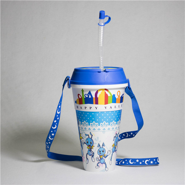 OEM Charmlite 1000ml two in one 2-1 pp plastic drinking cup customize hard pp cup with snack bowl and straw Manufacturers, Factories
