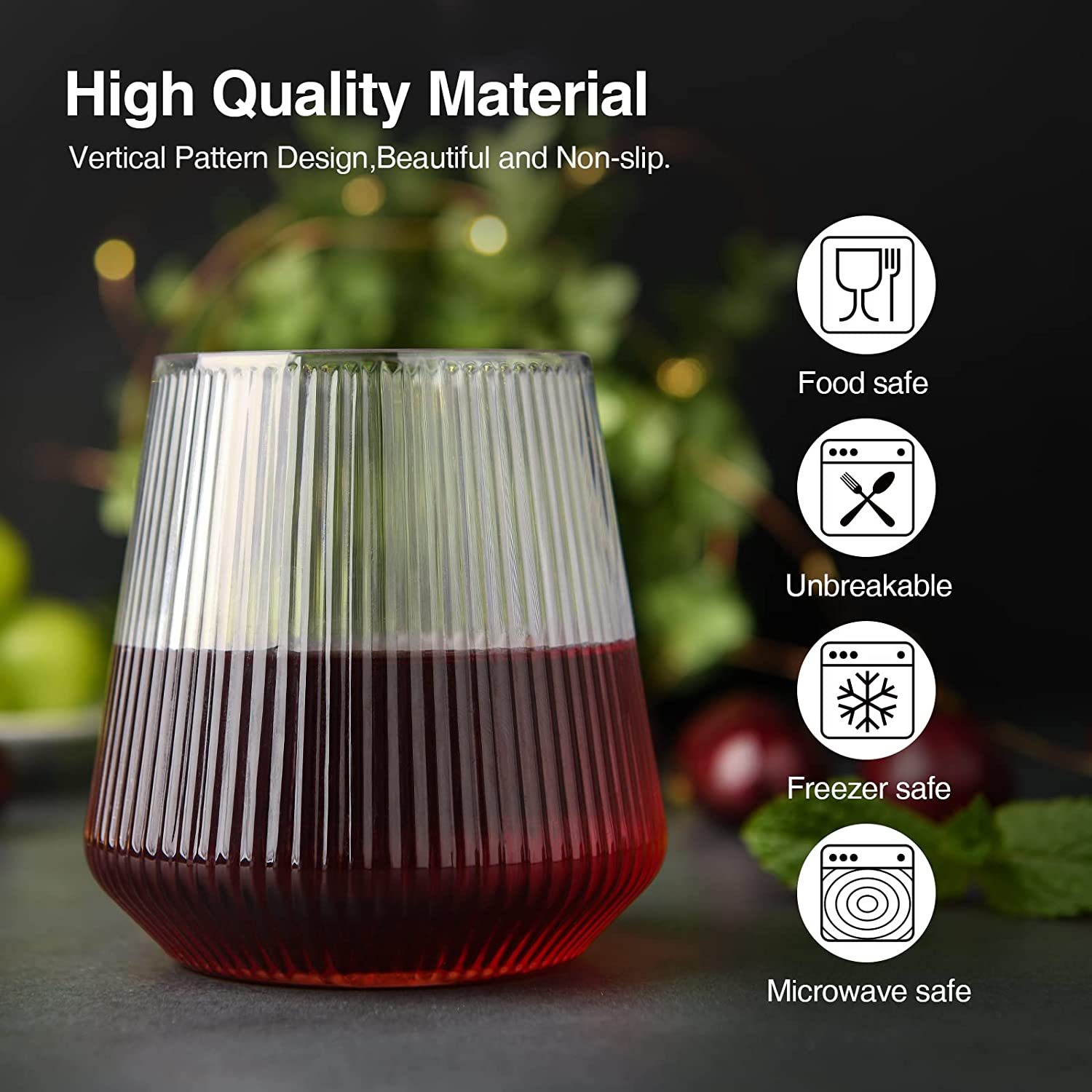 China Unbreakable 12oz Vertical Design Elegant Tritan Outdoor Stemless Ribbed Wine Glasses Suppliers, Exporter