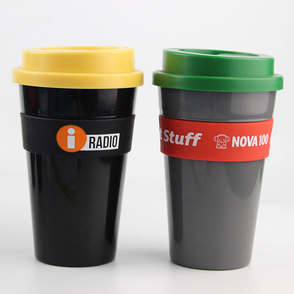 China Charmlite Plastic Coffee Mug with Screw Lid and Silicone Band Reusable Style 16oz Manufacturer, Factory