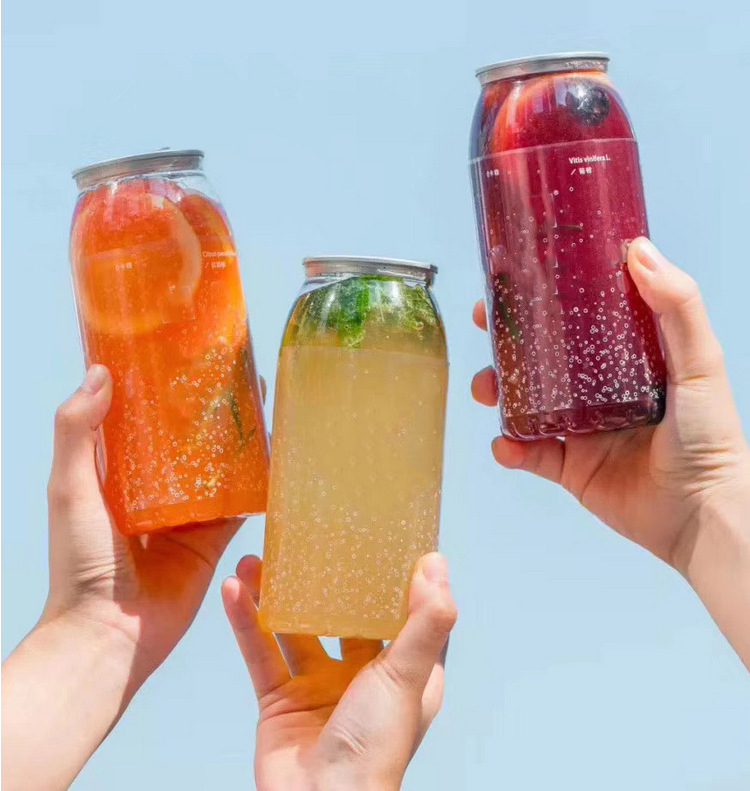 Wholesale Disposable Sealed Can Tear Cup Pet Packaging Beverage Plastic Clear Can with Aluminum Lid