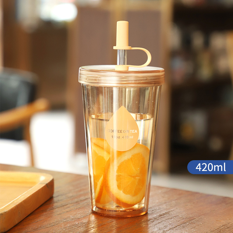 China Factory Price Customized 15oz Double Wall Cup Reusable Plastic Drinking Cups Tea or Coffee With Straw Pricelist, Quotes
