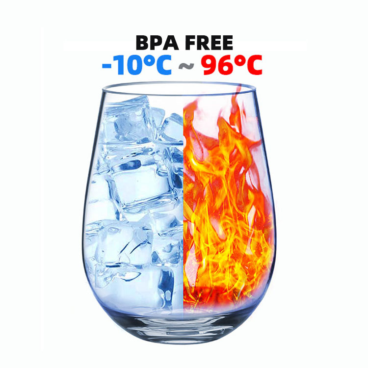 OEM Funtime 100% Tritan BPA-Free 16oz Stemless Wine Glass Thick Base with Custom Logo Dishwasher-safe Factories, Exporters