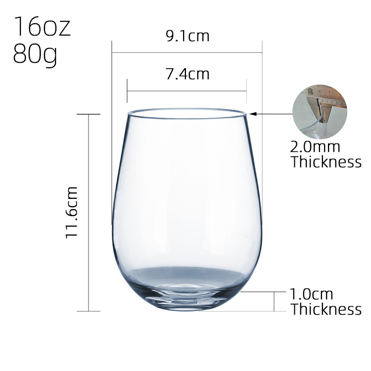 OEM Funtime 100% Tritan BPA-Free 16oz Stemless Wine Glass Thick Base with Custom Logo Dishwasher-safe Factories, Exporters