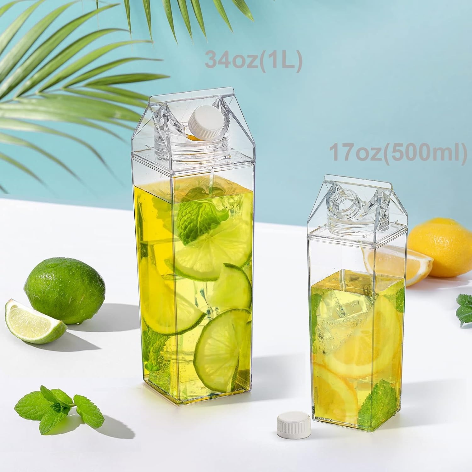 Wholesale 17oz/34oz Plastic Milk Carton Colorful Clear Water Bottle Leakproof Square Juice Bottle for Outdoor Factory, Pricelist
