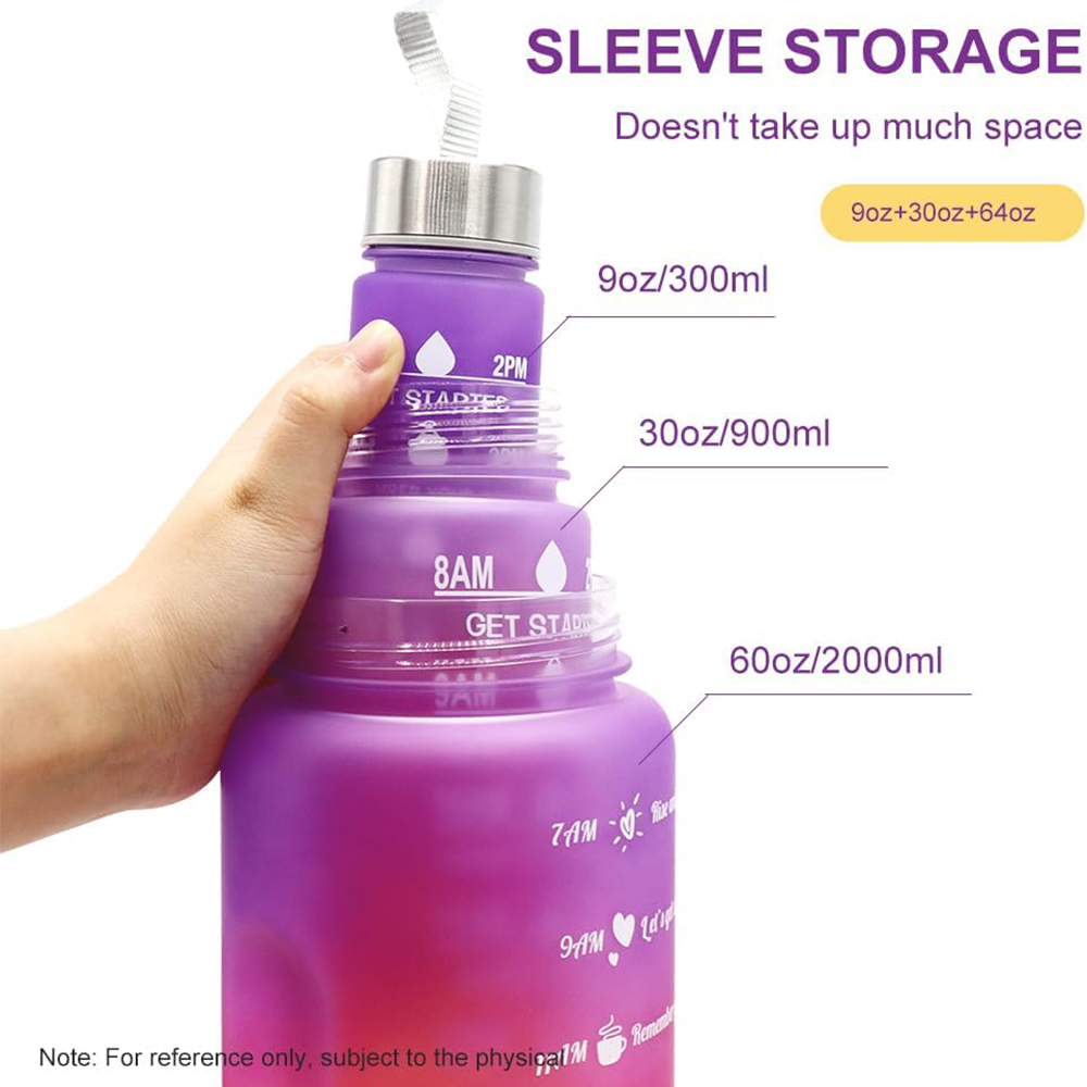 OEM Leak-Proof Sport Water Bottle for Gym 3 in 1 Water Bottle with Motivational Time Marker Factory, Pricelist