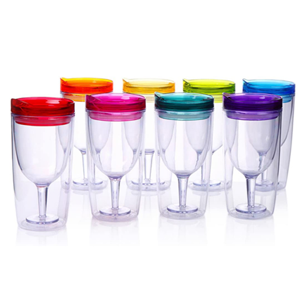 Best 10oz BPA Free Portable Wine Glass,double wall wine cup with drink-through lid, Double Wall Insulated plastic Wine Glass Tumbler Suppliers, Exporters