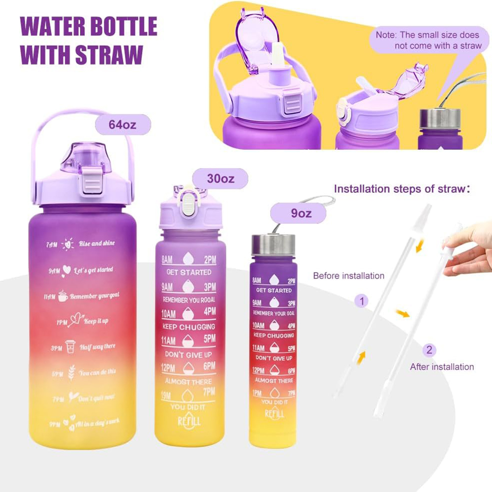 OEM Leak-Proof Sport Water Bottle for Gym 3 in 1 Water Bottle with Motivational Time Marker Factory, Pricelist