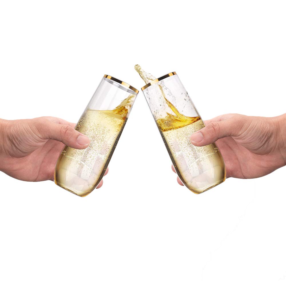 China Charmlite Stemless Plastic Champagne Flutes Disposable 9 oz Gold Rim Clear Plastic Toasting Glasses Shatterproof Recyclable and BPA-Free - 10 oz Manufacturer, Quotes
