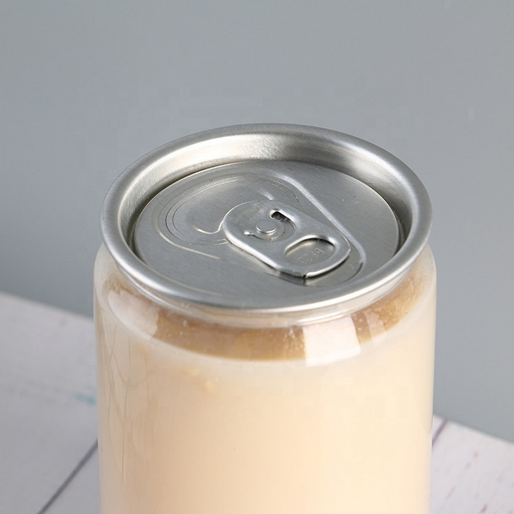Wholesale Disposable Sealed Can Tear Cup Pet Packaging Beverage Plastic Clear Can with Aluminum Lid