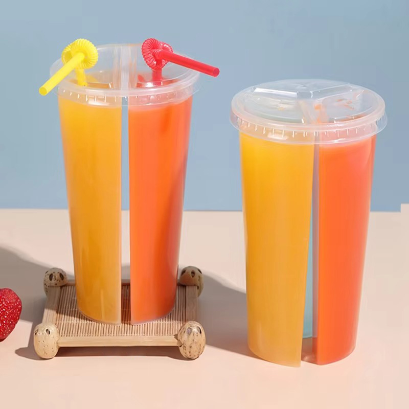 OEM Clear 500ml Double Share Twins Cup Two Compartment Disposable Split Cups Manufacturers, Exporters