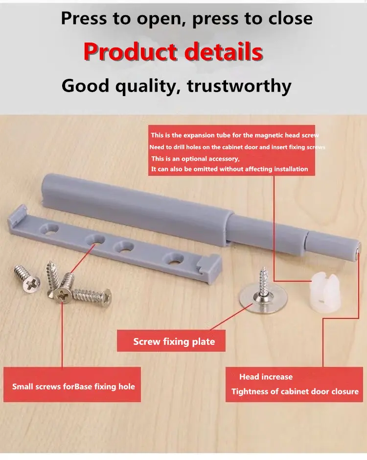 Hidden cabinet door pusher structural components