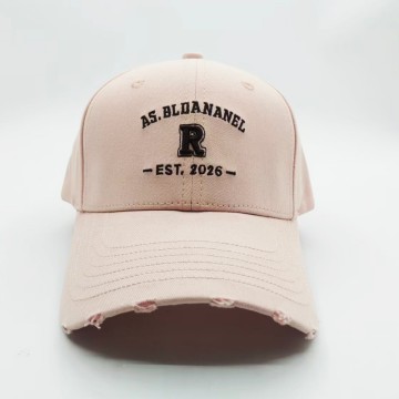Distressed washed cotton baseball cap with monogram embroidery