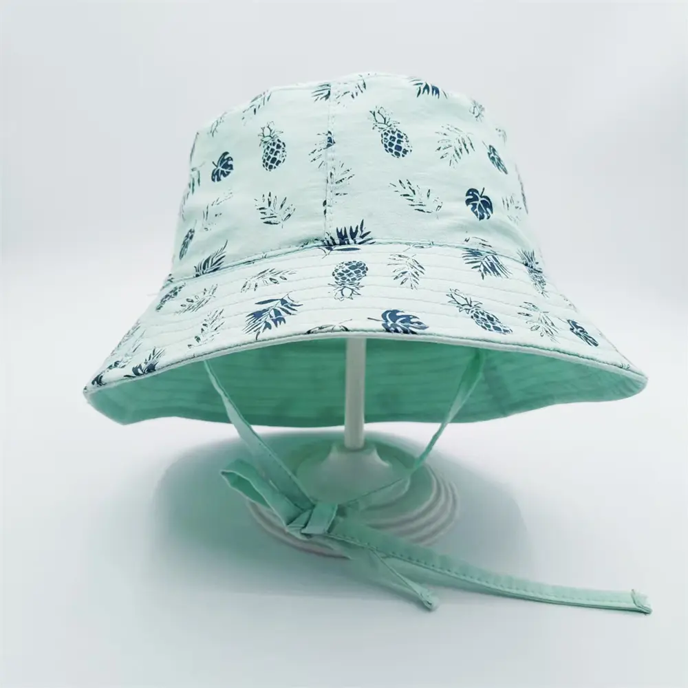 Custom Light Green Leaf Print Cotton Baby Sun Hat – Safe Outdoor Accessory from China Suppliers and Factory for 0-24M Manufacturer, Factory