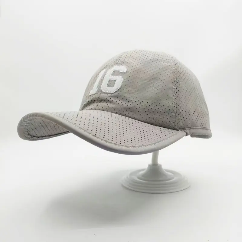 China Light Grey Breathable Baseball Cap with “16” Patch – Custom Sports Hat Manufacturer, Suppliers