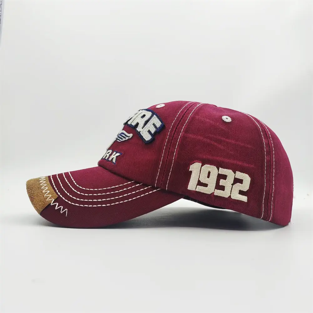 High-Quality Vintage Distressed Baseball Cap with Leather Patch & Embroidery Manufacturer, Factory