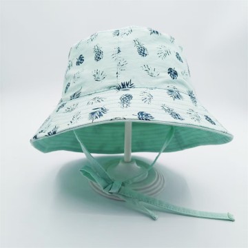Baby Boy Sun Hat — Light Green Leaf Print Cotton