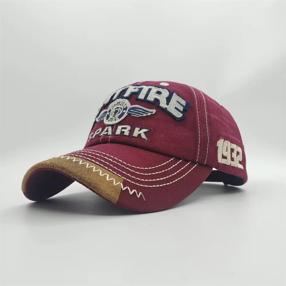 High-Quality Vintage Distressed Baseball Cap with Leather Patch & Embroidery Manufacturer, Factory