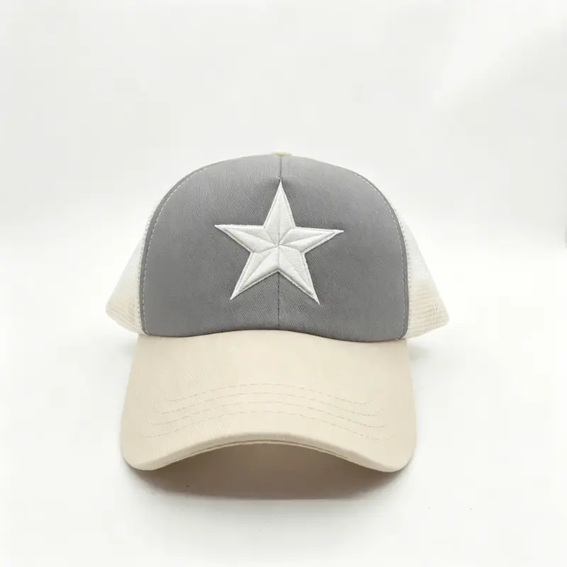 High-Quality Red Blue White Mesh Baseball Cap with Distressed Brim and Star Embroidery Factories, Factory