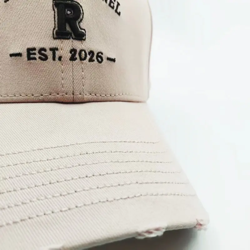Custom Vintage Distressed Washed Cotton Baseball Cap with Embroidered R Logo Manufacturer, Factories