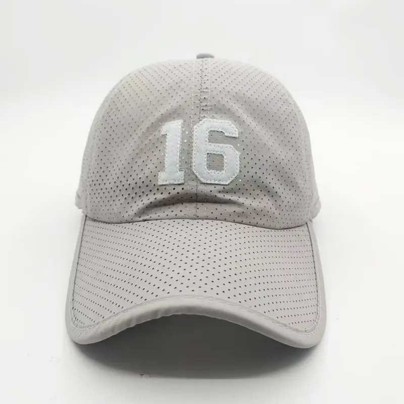 China Light Grey Breathable Baseball Cap with “16” Patch – Custom Sports Hat Manufacturer, Suppliers