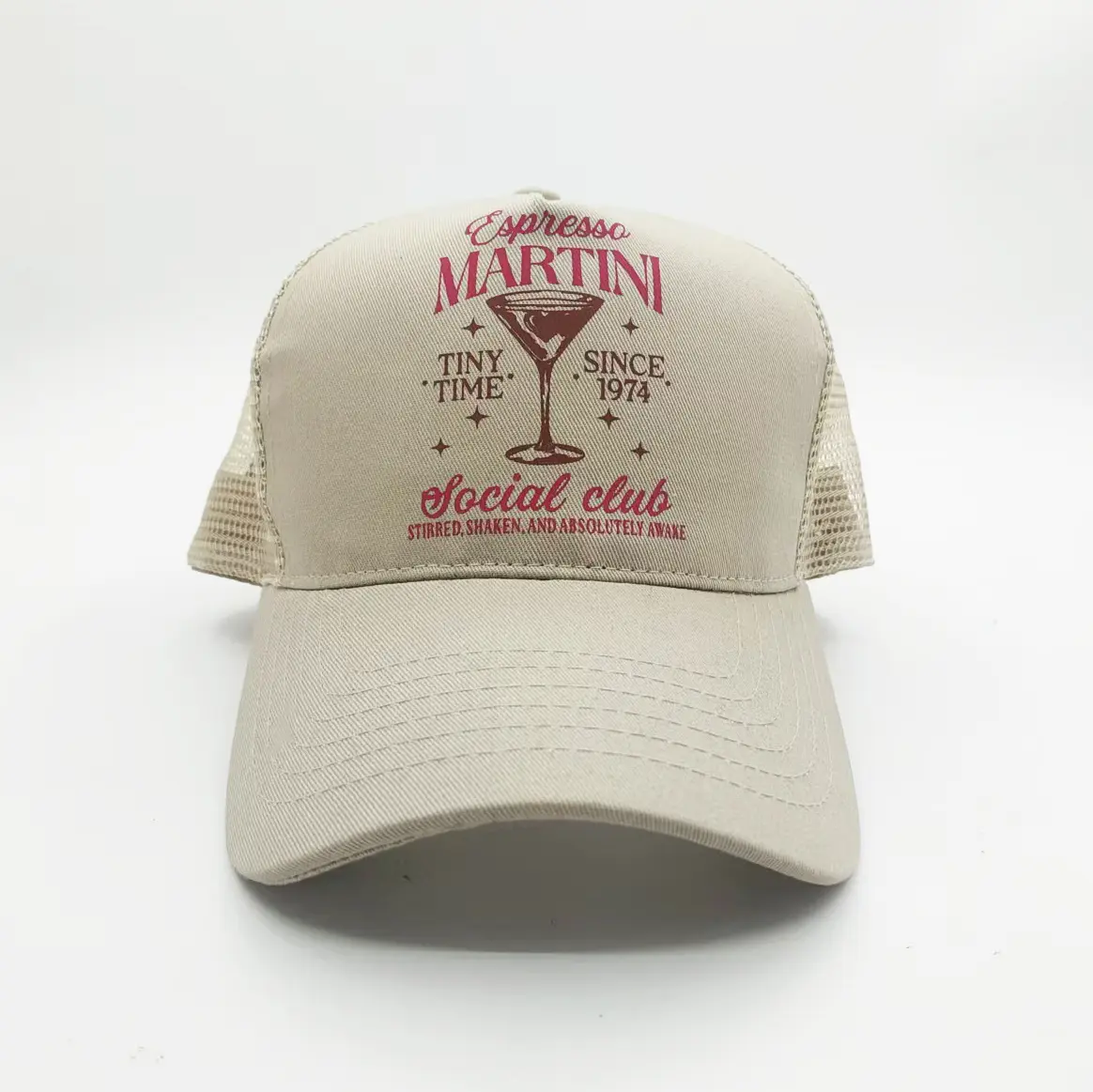 High-Quality China Factory Suppliers Mesh Baseball Cap with Vintage Espresso Martini Print for Summer Style Supplier, Factory