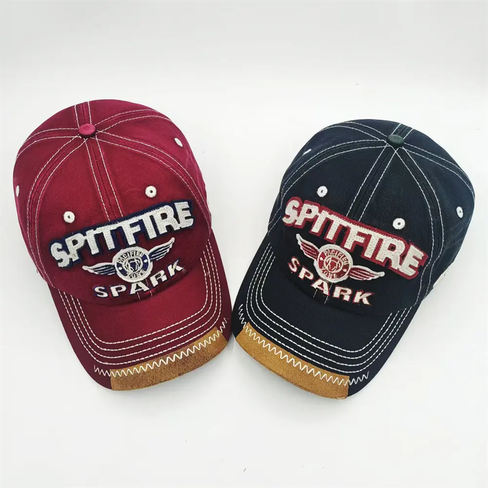 High-Quality Vintage Distressed Baseball Cap with Leather Patch & Embroidery Manufacturer, Factory