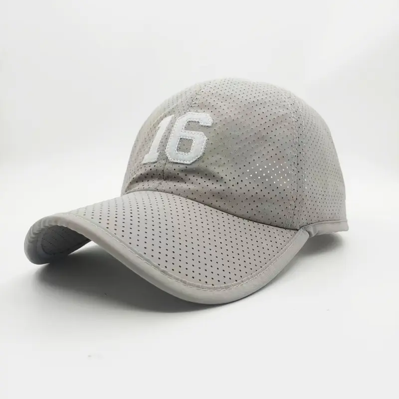 China Light Grey Breathable Baseball Cap with “16” Patch – Custom Sports Hat Manufacturer, Suppliers