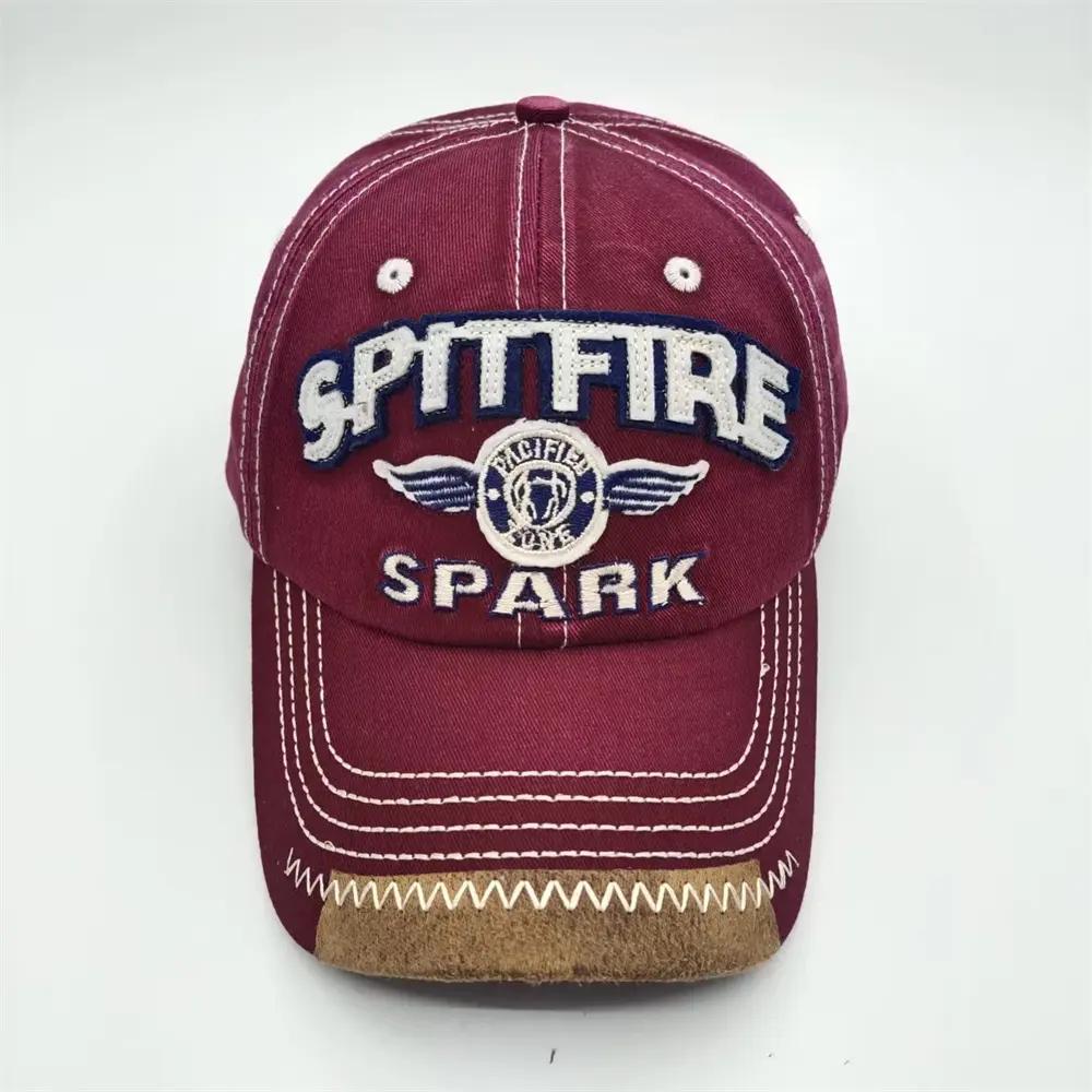 High-Quality Vintage Distressed Baseball Cap with Leather Patch & Embroidery Manufacturer, Factory