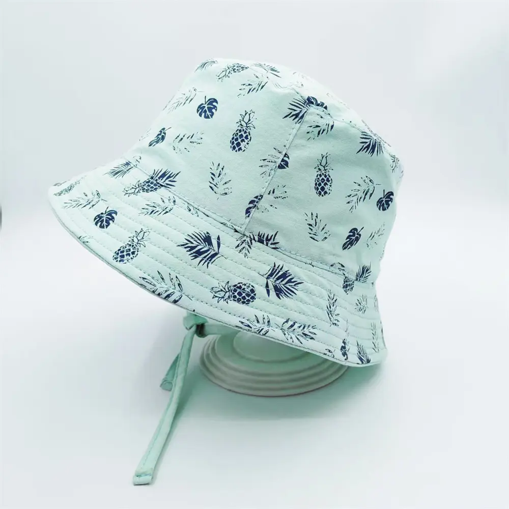 Custom Light Green Leaf Print Cotton Baby Sun Hat – Safe Outdoor Accessory from China Suppliers and Factory for 0-24M Manufacturer, Factory