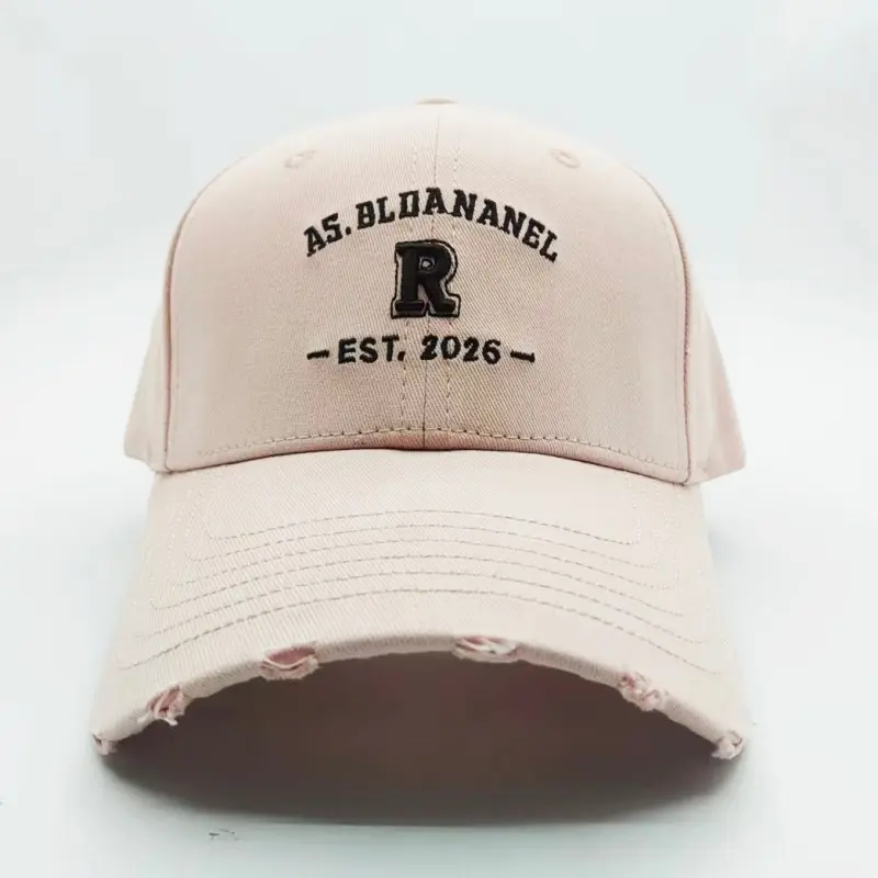 Custom Vintage Distressed Washed Cotton Baseball Cap with Embroidered R Logo Manufacturer, Factories
