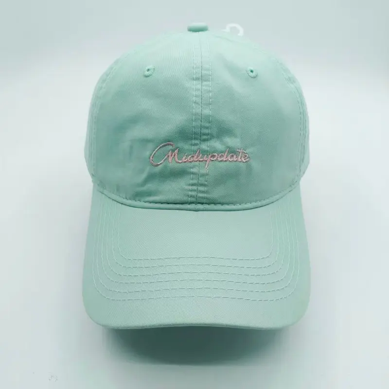 China Mint Green Baseball Cap with Pink Script Embroidery – Cute Women’s Summer Hat Manufacturers, Factories
