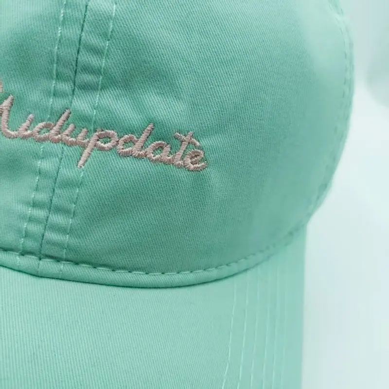 China Mint Green Baseball Cap with Pink Script Embroidery – Cute Women’s Summer Hat Manufacturers, Factories